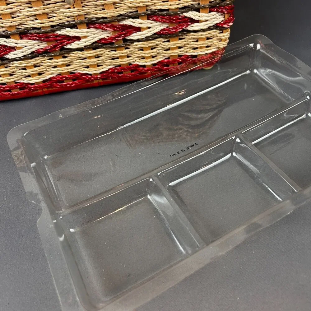 Charming Vintage Cream + Red Wicker Sewing Box 11